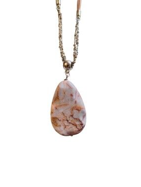 Chico's Natural Stone Pendant Necklace Beige & White Coastal Statement